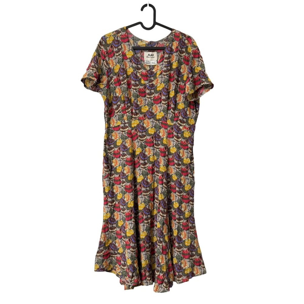 VTG Flax Jeanne Engelhart Artsy Paper Lantern Rayon Knee Length Dress Small